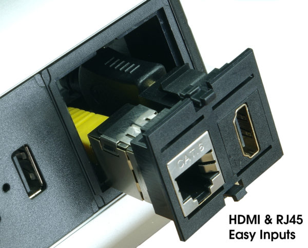 Commercial Desktop Power Extension w/Desk Clamp, 2x 3.15A-fused UK Sockets, 2x USB 1x Ethernet 1x HDMI and 2m GST18/3 Mains Cable