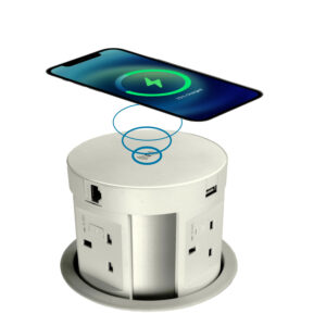 Pop-up Power 4 UK sockets 3.15A Fused 2x USB 1x Qi Wireless Charger 1x RJ45 1x HDMI with Ethernet Qi charging
