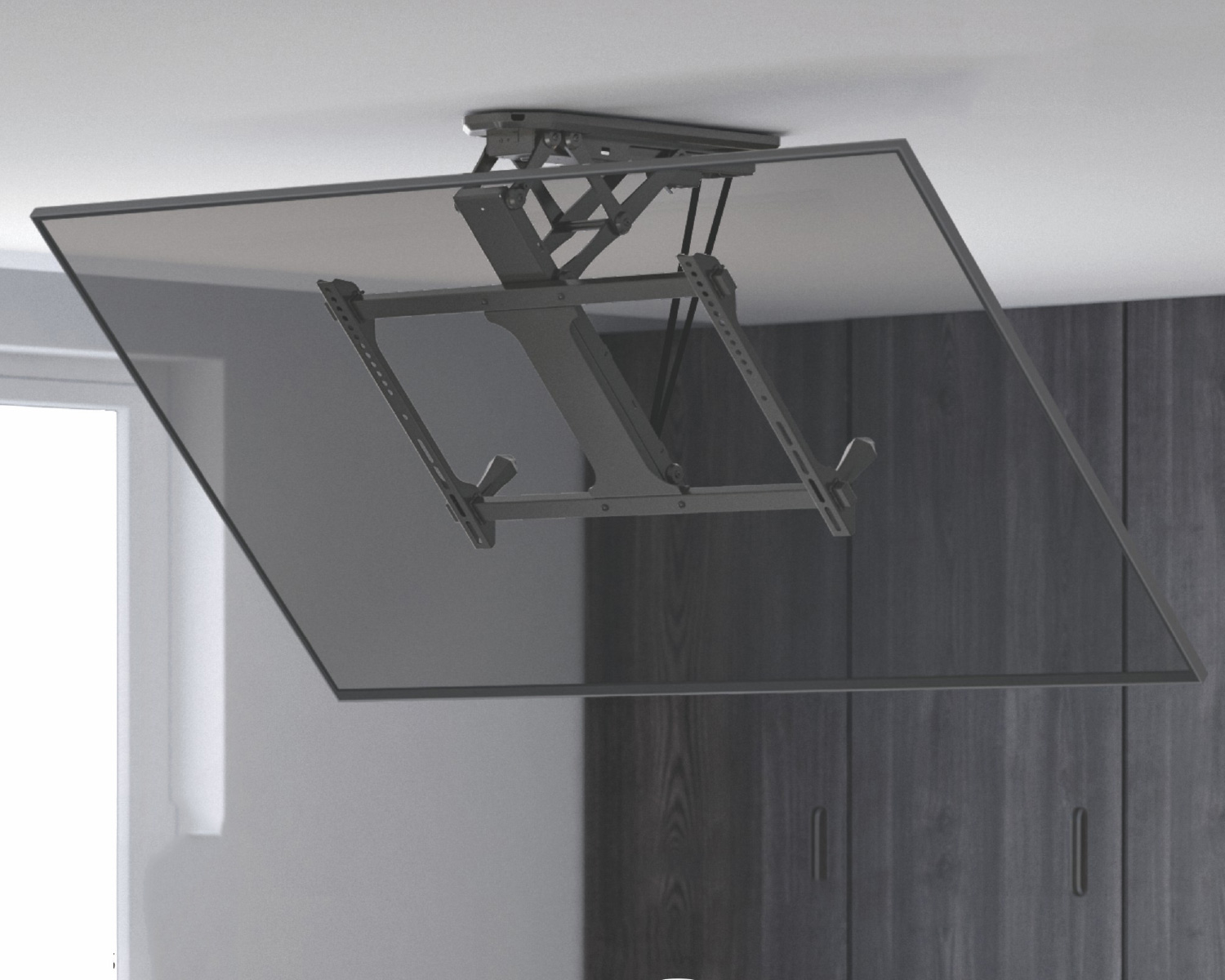 Allcam Electric Motorised TV Bracket Ceiling Mount, Levelness & Height