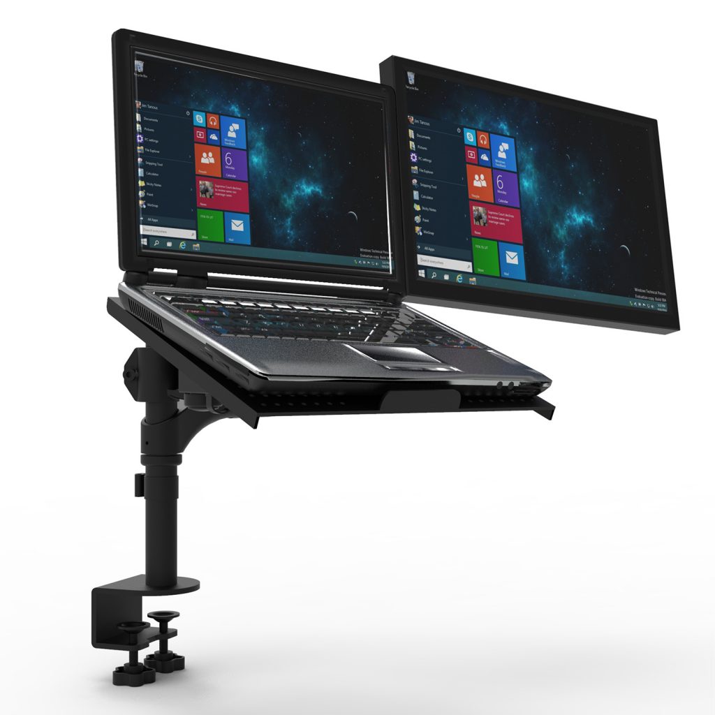 GW12 LCD gas spring workstation with laptop tray side by side