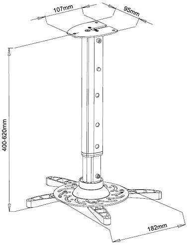 Allcam PM102L Universal Projector Ceiling Mount Bracket Telescopic dimensions sizes drawing