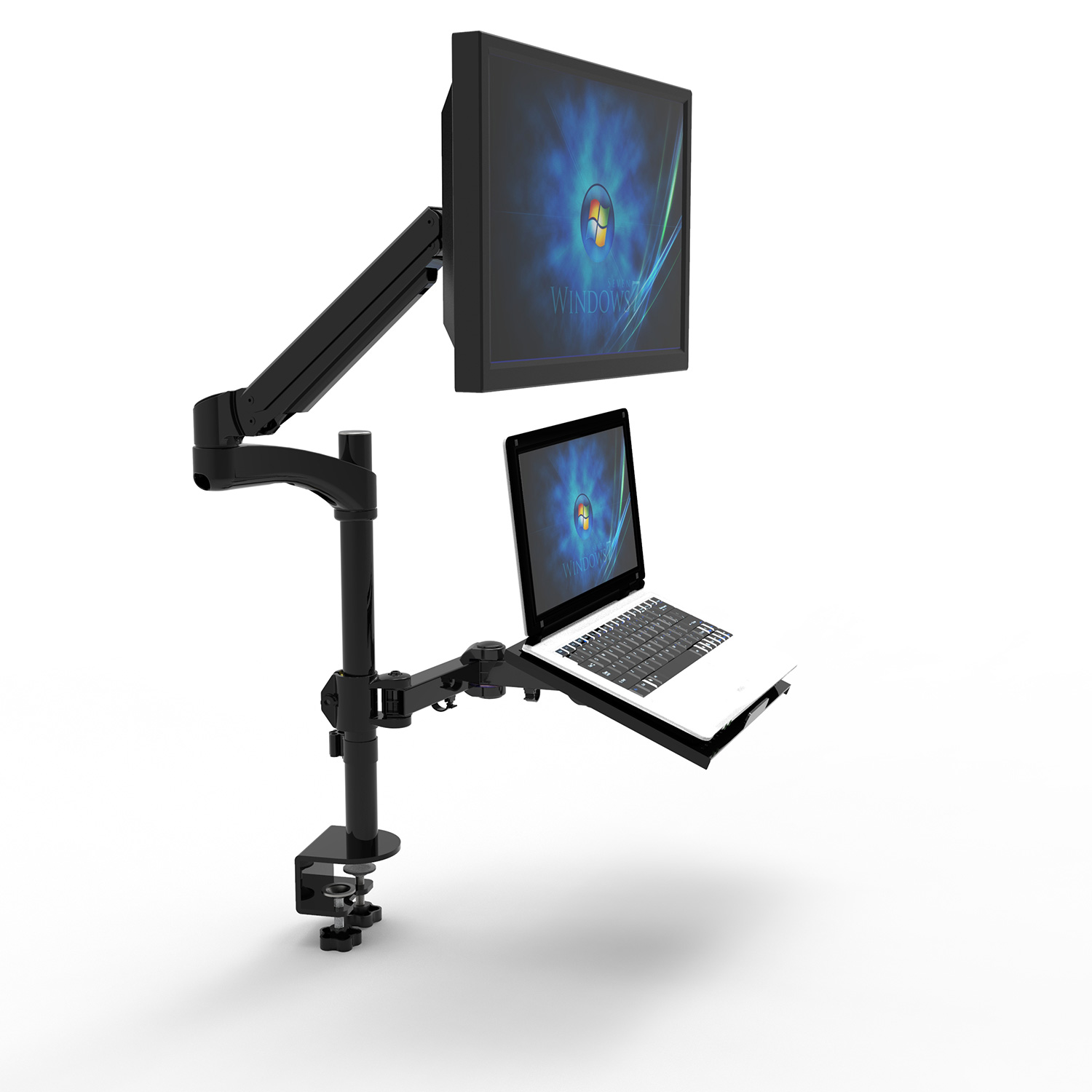GSA12S Gas Spring Desk Mount LCD Monitor Single Arm w/ Laptop tray mount 
