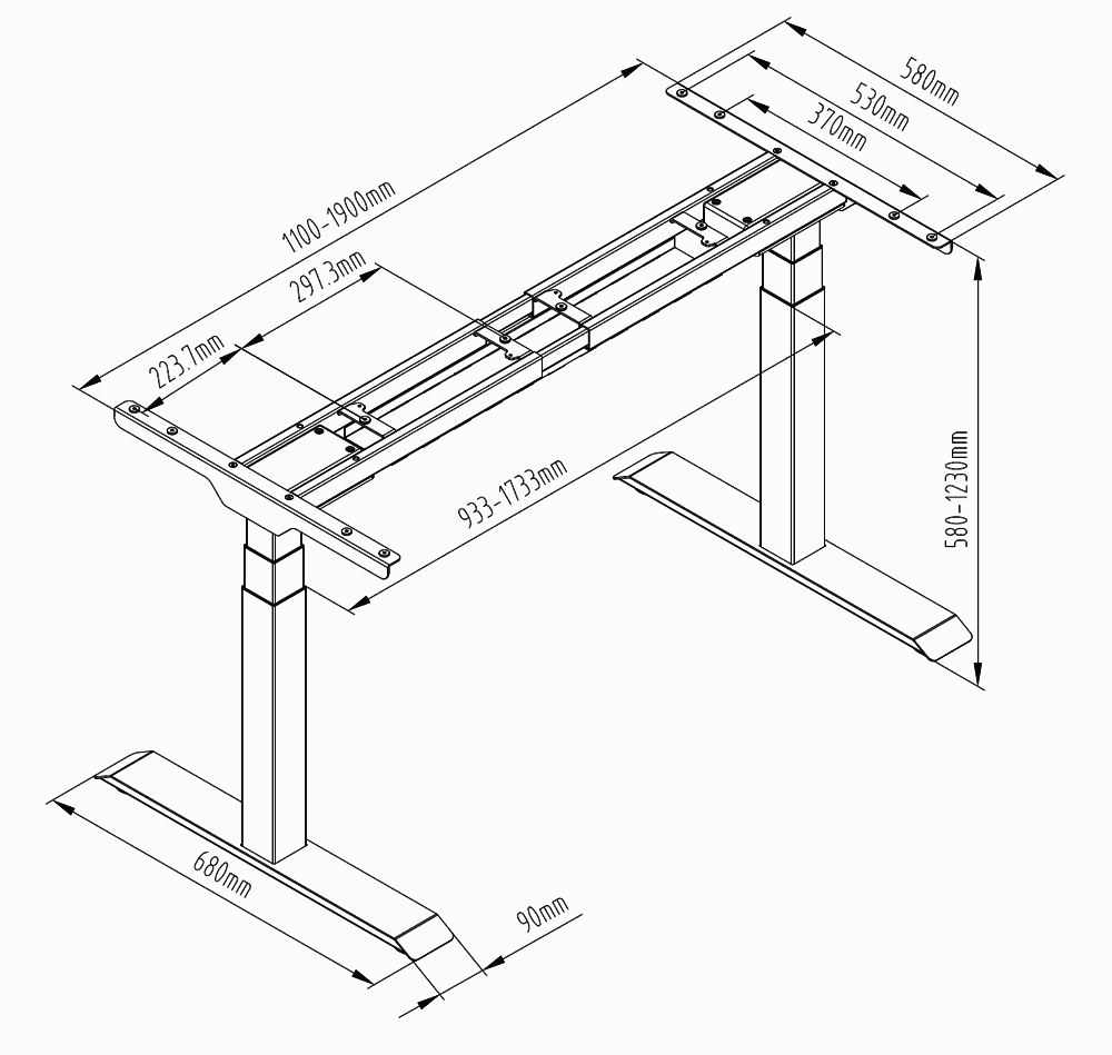 Allcam EDF32D sit stand desk frame sizes