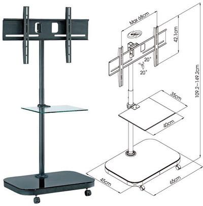 FS941 LED/LCD TV Trolley Floor Stand for 37-52 inch LCD/LED TVs, Max Height 140 cm, Up to Vesa 600 x 400mm