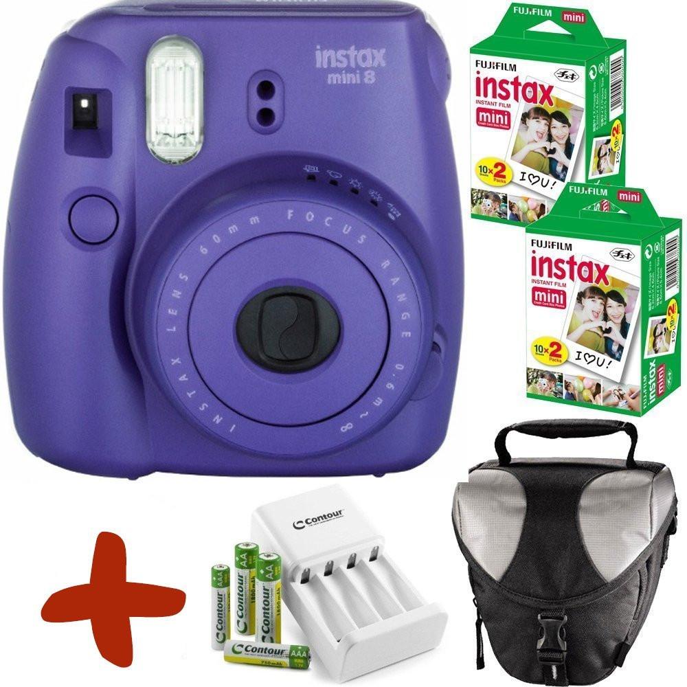 Fuji Instax Mini 8 Instant Camera Premium Bundle w/ Film, Case, Batteries & Charger