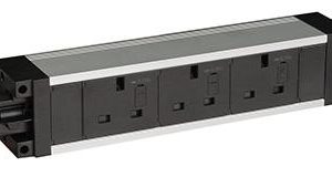 UP41XS3B Under-desk power 3 UK sockets 3.15A fuse, with GST male & female ends for daisy-chain link, 2-meter GST female cable