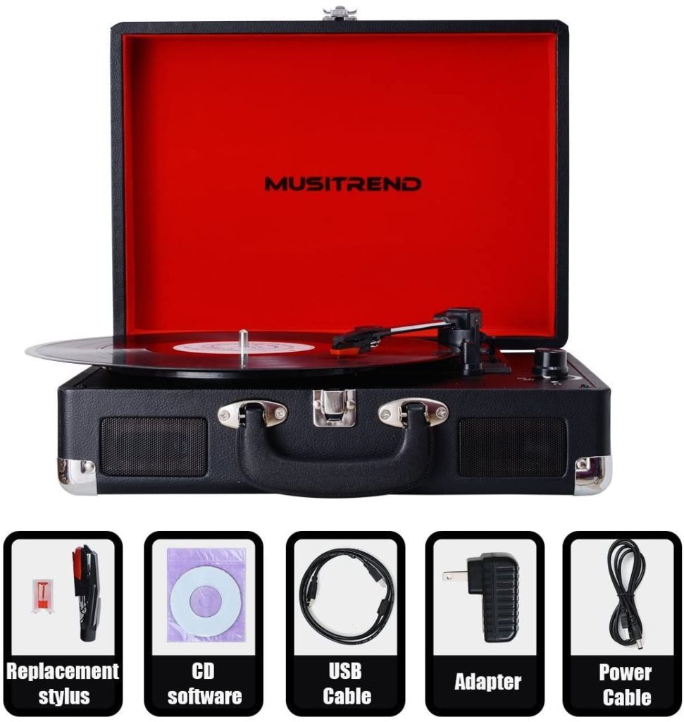 MusiTrend Classic Turntable Vinyl LP 3Speed Record Player with Built