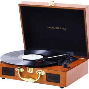 Musitrend MT316 vinyl LP record player open playing wood case