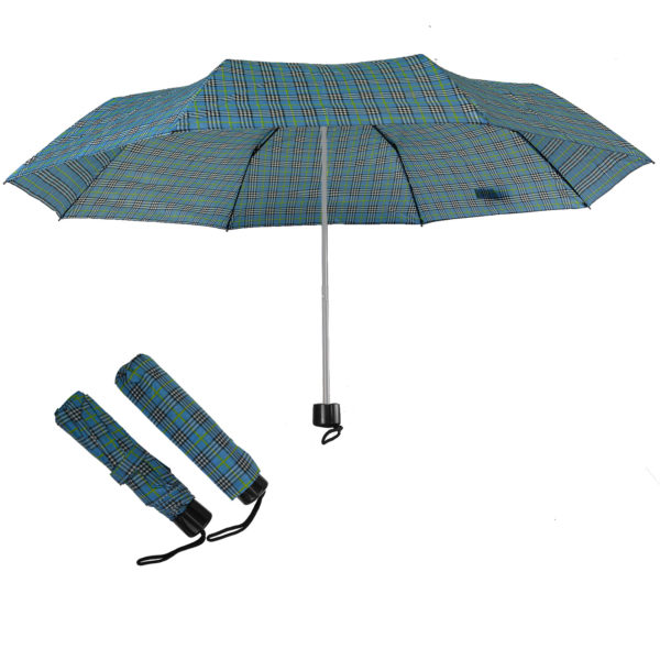 Compact Folding Travel Umbrellas/ 101cm/43″ mini Brolly Blue-Black-Yellow Checks