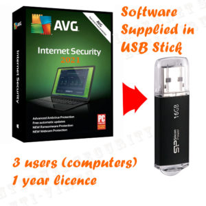AVG internet security 2021 box and 16GB USB stick 3 users computers bundle