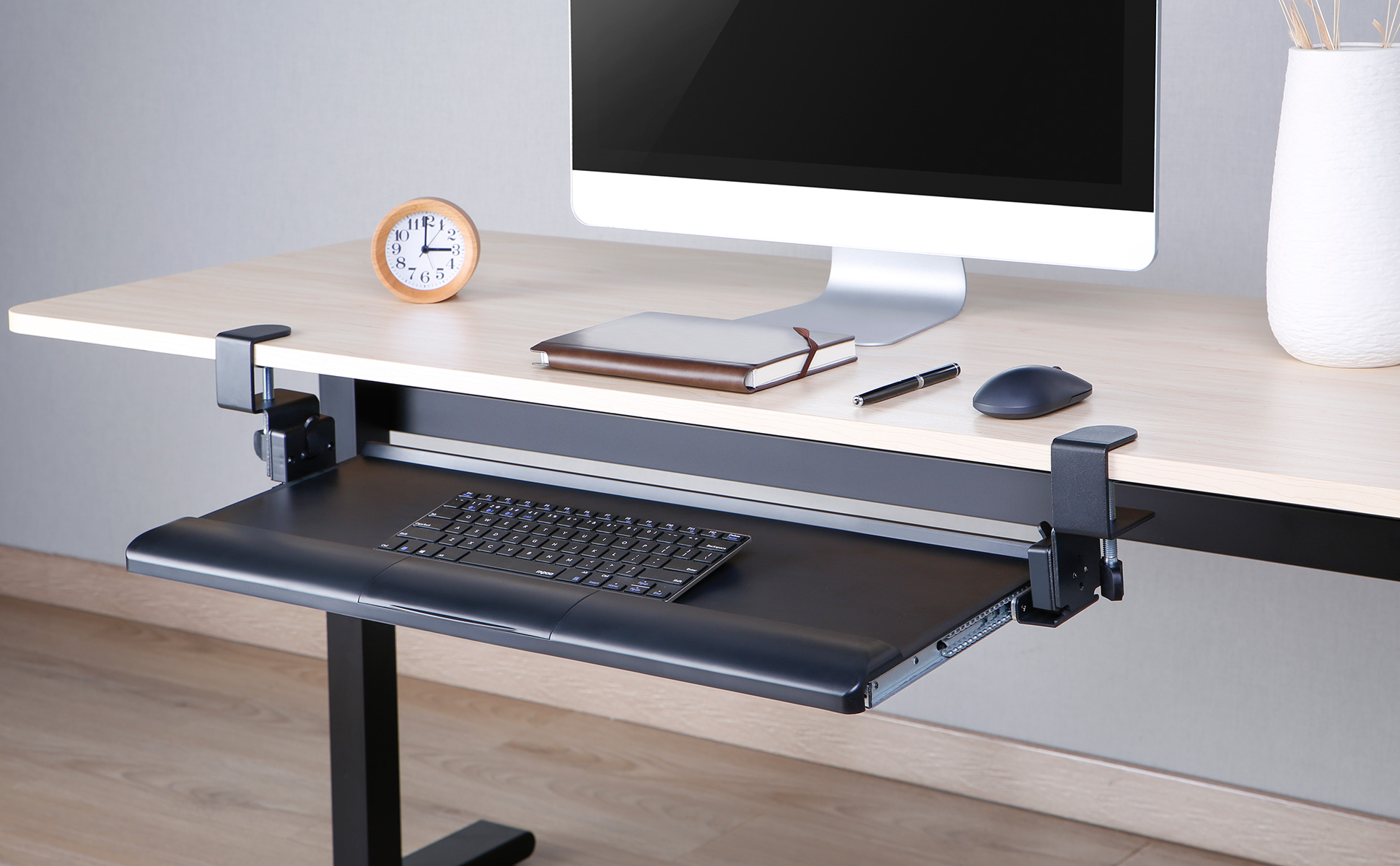 Allcam ergonomic clamp-on tilting keyboard tray platform wrist supports rest