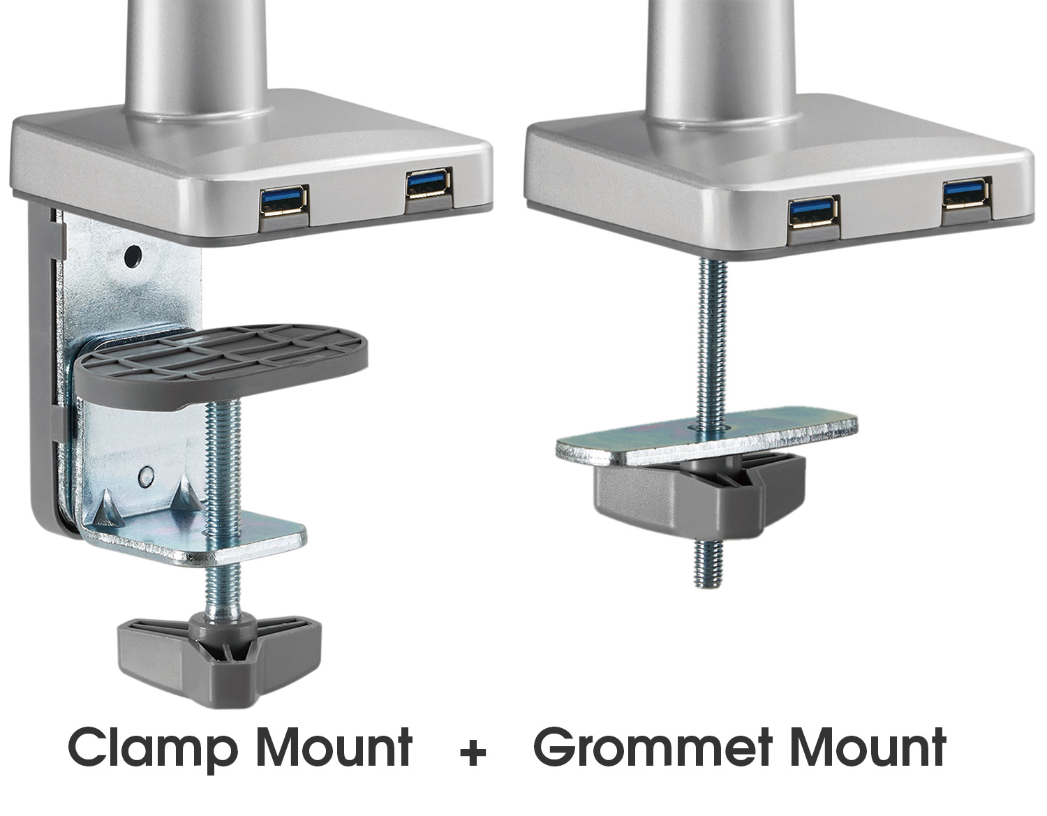 GU70-series LCD monitor arm stand desk clamp vs grommet mount