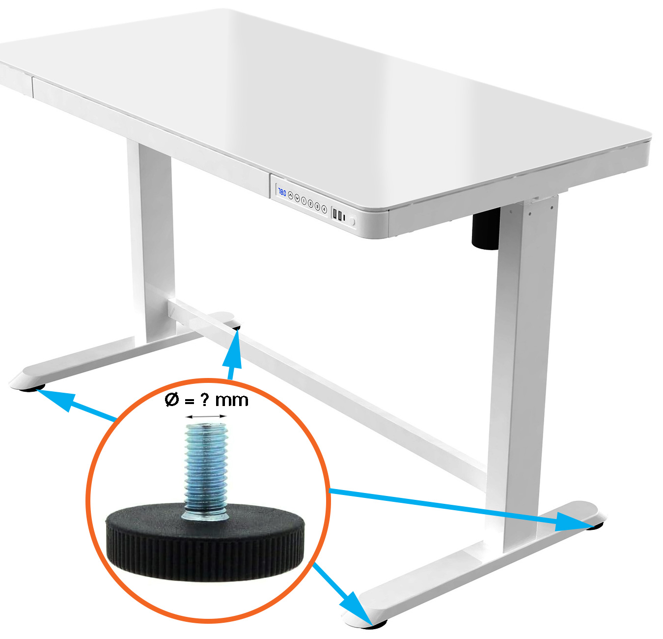 sit-stand desk with levelling pads standing tables
