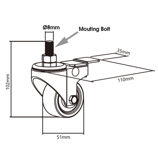 sit-stand desk table metal wheel castor sizes dimensions drawing