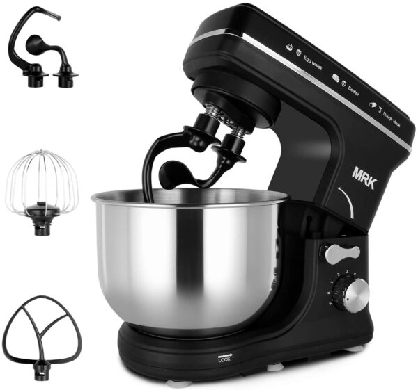 MK16 4L Stand Mixer, 3-in-1 Double Dough Kneading Hooks, Egg Whisk & Flat Beater with Splash Guard