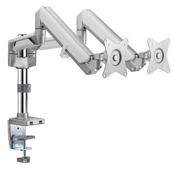 Allcam GU70P2DSV Premium Gas Spring LCD Monitor Arm w/ Pole & USB3 Port in Silver
