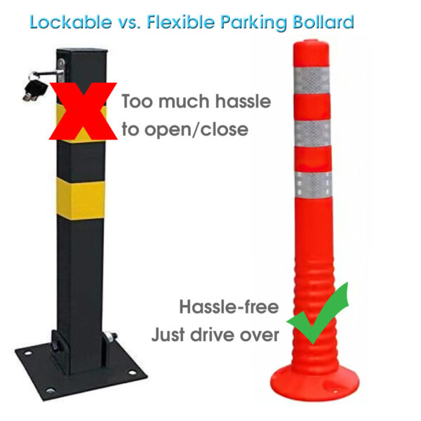 Allcam FLB75 Flexible Parking Bollard Hi-Visible Orange vs lockable Traffic Post