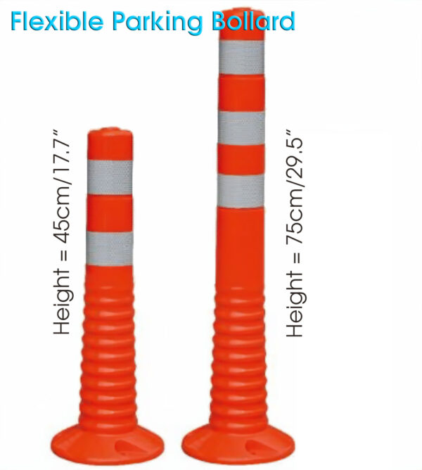 Allcam FLB75 Flexible Parking Bollard Hi-Visible OrangeTraffic Post to Stop Unauthorised Car size dimension drawing
